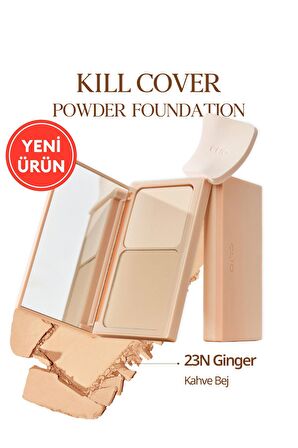 Hafif Yapılı, Pürüzsüz Mat Bitişli Pudra Fondöten  CLIO Kill Cover Powder Foundation (23N Ginger)