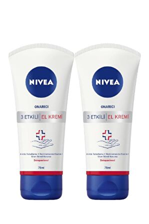 Nivea 3 Etkili Onarıcı El Bakım Kremi 75ml, Nemlendirici, Anında Rahatlama, Uzun Süreli Koruma, X2 Adet