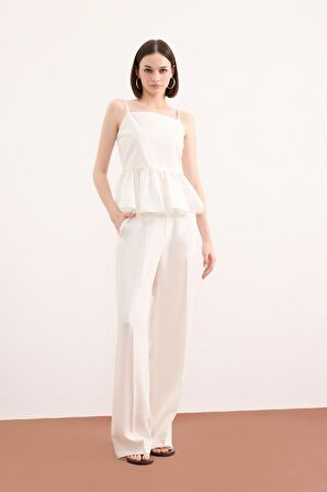 DeFacto Fitted Volanlı Poplin Askılı Beyaz Bluz F2317AX25SMWT32