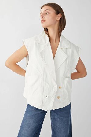 Kadın Ekru Retro Yelek