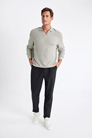 DeFacto Açık Haki Regular Fit Polo Yaka Jakarlı Triko Sweatshirt A9785AX24AUKH488