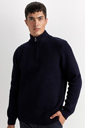 DeFacto Standart Fit Normal Kesim Dik Yaka Fermuarlı Basic Düz Triko Kazak B0578AX24WNNV64