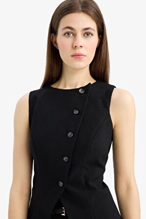 Regular Fit Bisiklet Yaka Düğmeli Yelek