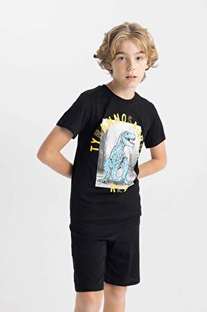 DeFacto Erkek Çocuk Baskılı Pijama Takımı Kısa Kollu Üst Şort C5499A824SMBK81