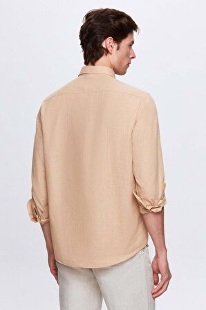 Ds Damat Comfort Vizon Düğmeli Yaka Rahat Kesim Keten Görünümlü %100 Pamuk Gömlek 2HC02ORT64265 2HC02ORT64265