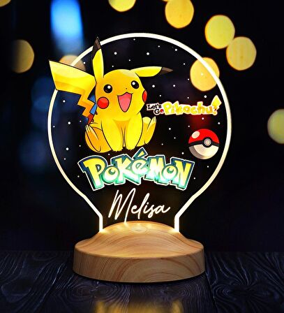 Pokemon, Pikachu Temalı Gece Lambası, Masa Lambası, Pokemon Çizgi Film Karakteri, Çocuk Odası Lamba