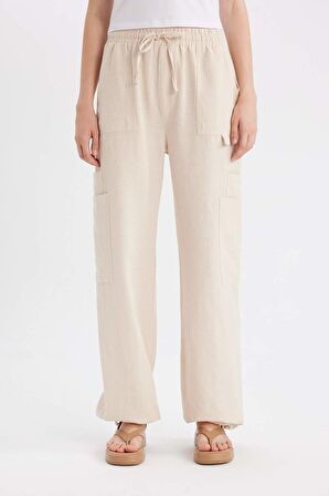 DeFacto Coool Wide Leg Kargo Yüksek Bel Keten Karışımlı Pantolon C0964AX24SMBG155