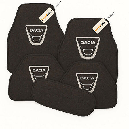 Antrasit Renk Dacia Logolu Araba Halı Paspas Seti – 5 Parça, Kaymaz Taban, Kolay Temizlenebilir Oto Aksesuarı