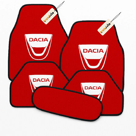 Kırmızı Renk Dacia Logolu Araba Halı Paspas Seti – 5 Parça, Kaymaz Taban, Kolay Temizlenebilir Oto Aksesuarı