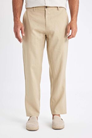 Relax Fit Düz Paça Keten Pantolon