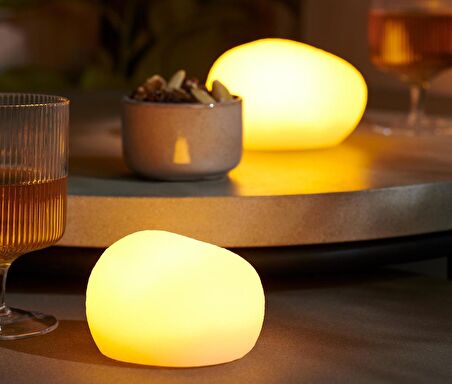 LED Dekoratif Taş, 2 Adet, Dış Mekan, Pilli
