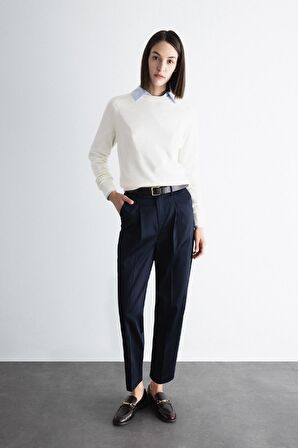 DeFacto 	Carrot Fit Kemerli Klasik Pantolon Yüksek Bel Dar Paça Piliseli Basic Düz Kısa Paça D4282AX24AUNV253