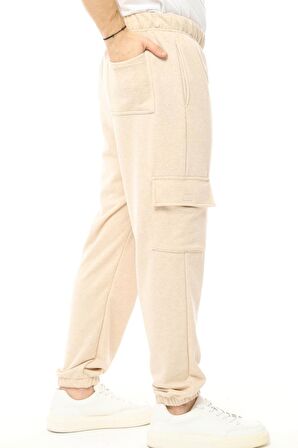 defy's Erkek Kargo Cepli Jogger Eşofman Altı Bej Melanj