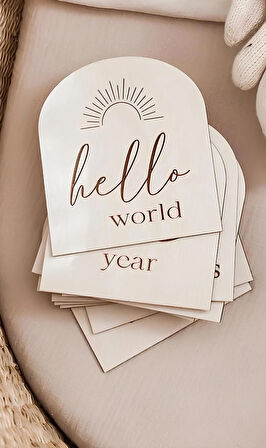  Ahşap Aylık Gelişim Kartları | Hello World Yeni Doğan Fotoğraf Çekim Kartları | 1-12 Ay