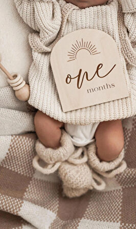  Ahşap Aylık Gelişim Kartları | Hello World Yeni Doğan Fotoğraf Çekim Kartları | 1-12 Ay