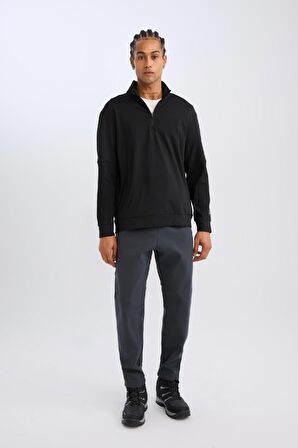 DeFactoFit Standart Fit Dik Yaka Fermuarlı Skuba Dalgıç Kumaş Sporcu Sweatshirt C9172AX24AUBK81