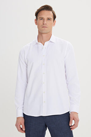 2'li Slim Fit Dar Kesim Pamuklu Klasik Yaka Armürlü Gömlek