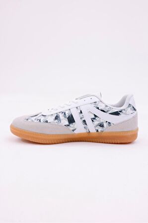 Dijital Baskı Kadın Haki-Çiçek Sneaker Ayakkabı