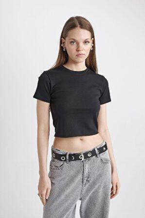 DeFacto Coool Fitted Ribana Basic Düz Kısa Kollu Tişört T9631AZ24SMBK81