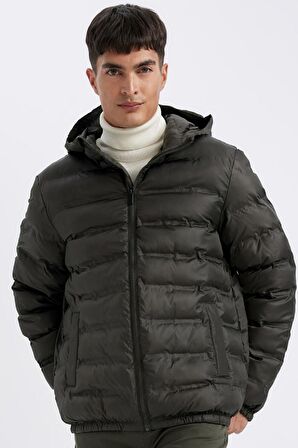 DeFacto Su İtici Şişme Mont Slim Fit Dar Kesim Kapüşonlu Fermuarlı Cepli D1185AX24WNKH153