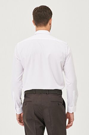 Ütü Gerektirmeyen Taılored Slim Fit Dar Kesim Klasik Yaka %100 Pamuk Armürlü Non-Iron Gömlek