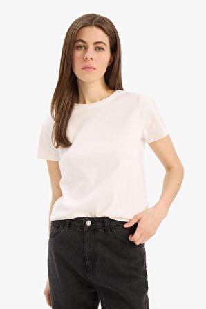 Regular Fit Bisiklet Yaka Basic Düz Kısa Kollu Tişört
