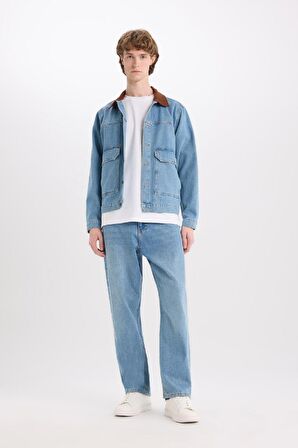 DeFacto Slim Fit Dar Kesim Kontrast Yakalı Mevsimlik Baharlık Jean Ceket E6533AX25SPNM39