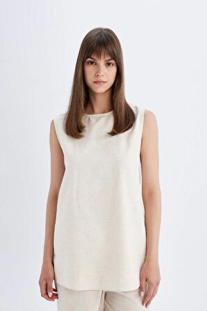 DeFacto Regular Fit Bisiklet Yaka Pamuklu Kolsuz Basic Düz Tunik D2953AX24HSER234