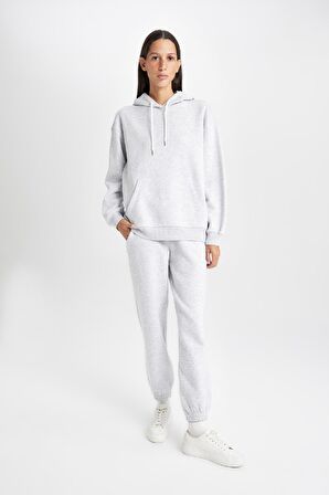 DeFacto Relax Fit Kapüşonlu Kanguru Cepli Kalın Basic Düz Sweatshirt W1240AZ24WNGR93