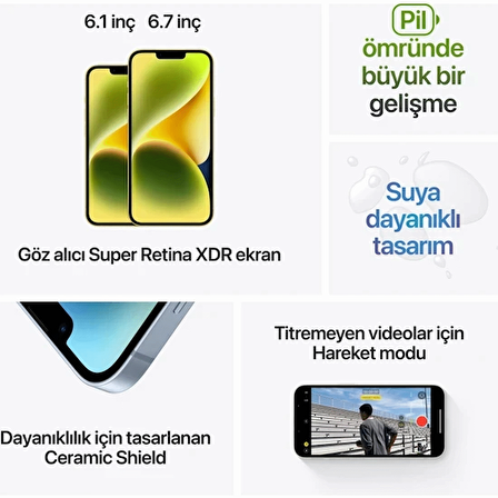 Apple iPhone 14 Mavi 128 GB 6 GB Ram Akıllı Telefon (Apple Türkiye Garantili)