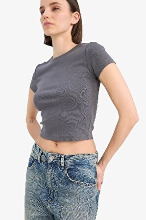 DeFacto Coool Fitted Basic Düz Ribana Kısa Kollu Tişört E0288AX25SMAR58