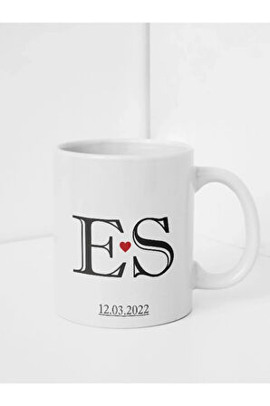 Çift Baş Harfli ve Tarihli Kişiye Özel Tasarımlı Kupa Bardak