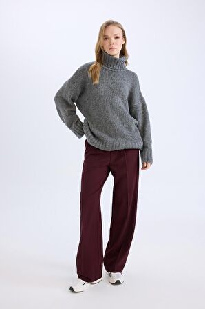 DeFacto Wide Leg Klasik Kumaş Pantolon Geniş Bol Paça Çift Cepli Yüksek Bel Standart Boy Basic Düz D4360AX25SPBR455