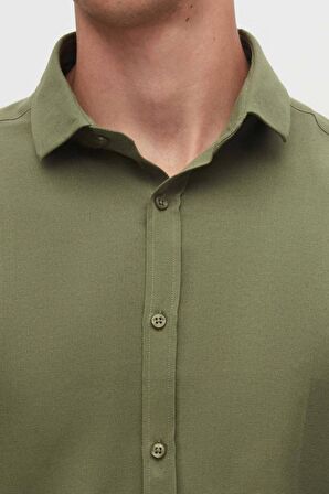 Erkek Gömlek Slim Fit Haki Renk 6EF02ORT00288