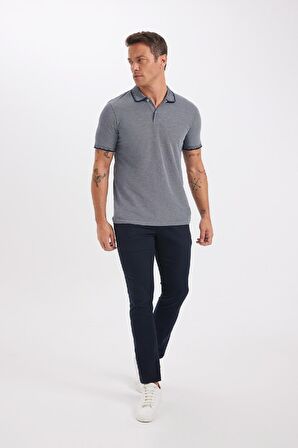 Slim Fit Kıvrılmaz Polo Yaka Kol Bantlı Pamuklu Tişört