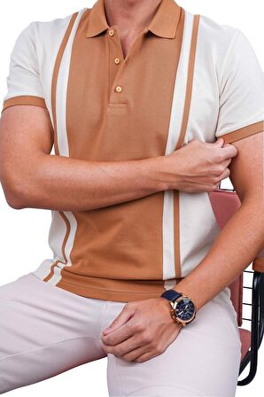 Bej Taba Çift Renkli Polo Tişört