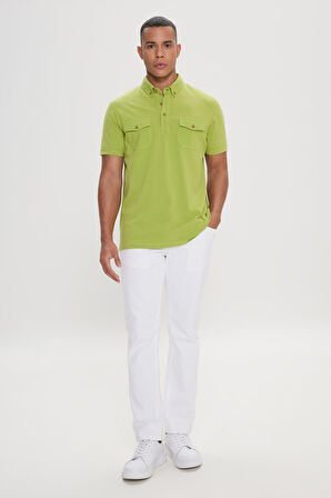 Slim Fit Dar Kesim %100 Pamuk Polo Yaka Tişört