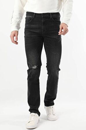 Erkek Dizi Yırtık Jean Pantolon Siyah