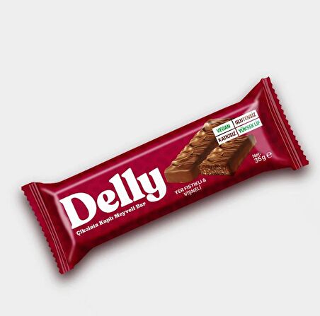 DELLY Çikolata Kaplı - Yer Fıstıklı & Vişneli Meyveli Bar 35g X 12 Adet