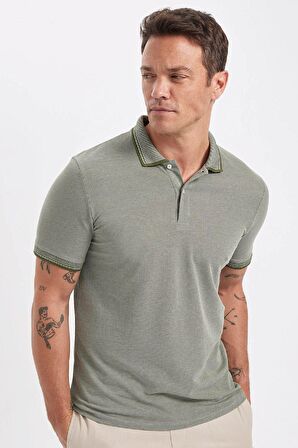 Slim Fit Kıvrılmaz Polo Yaka Kol Bantlı Pamuklu Tişört