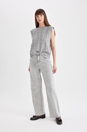 Regular Fit Bisiklet Yaka Basic Düz  Saç Örgü Desenli Triko Süveter