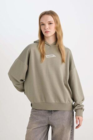 DeFacto Coool Loose Fit Baskılı Kapüşonlu Sweatshirt D6672AX24WNKH109