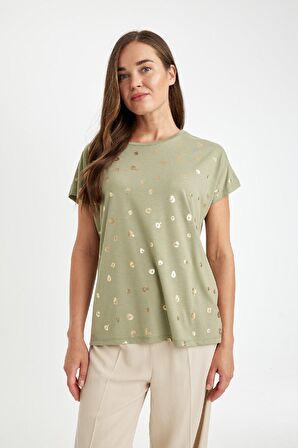 DeFacto Regular Fit Bisiklet Yaka Parlak Baskılı Kısa Kollu Tişört D4104AX24AUKH271