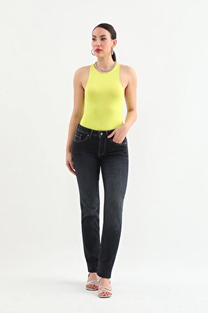 Kadın Likralı Straight Jean Pantolon Lacivert