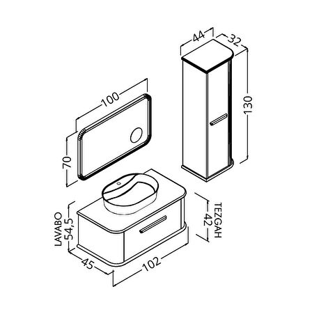 CASSE 100 CM BEYAZ LAVABOLU BANYO DOLABI BEYAZ / KAYIN - BOY DOLAP DAHİL