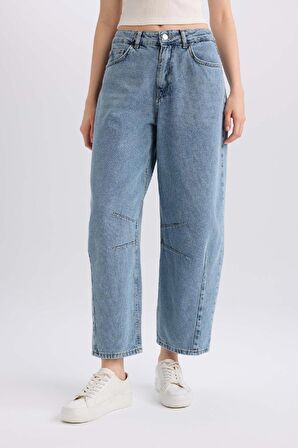 Baggy Fit Yüksek Bel Uzun Jean Yıkamalı Pantolon