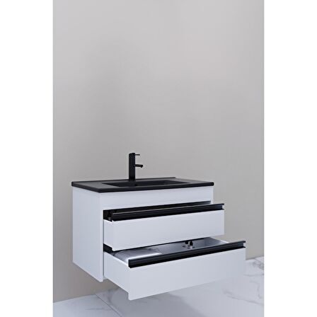 Levante 85 Cm Siyah Lavabolu Banyo Dolabı Npl Aynalı - Boy Dolap Hariç