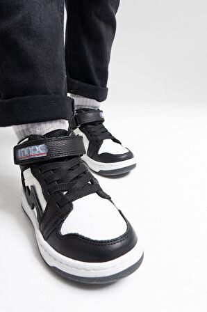 mnpc Unisex Çocuk Siyah-Beyaz Hakiki Deri Anatomik Sneakers Bot