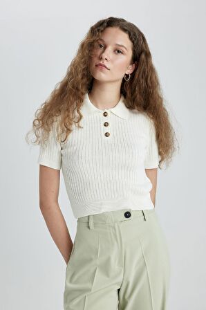 DeFacto Slim Fit Dar Kesim Polo Yaka Kısa Kollu Triko Tişört N9752AZ24SPER103
