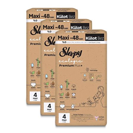 Sleepy Ecologic Premium Plus Avantajlı Paket Külot Bez 4 Numara Maxi 144 Adet